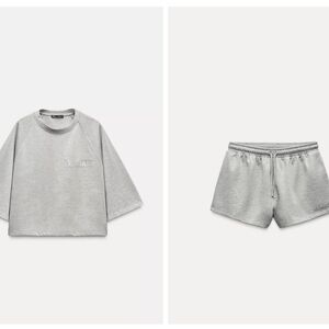 Zara Two Piece Set. Gray EL MANI T-Shirt and Shorts Set